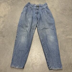 Vintage Lee Jeans Pleated High Rise Light Wash Tapered Made in USA 28 Distressed
